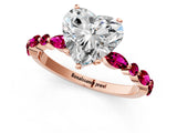 Rose gold Heart Cut Diamond Ring with Marquise and Round with Garnet side stone Side Stones and Four-Prong Setting_25