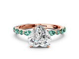 Rose gold Heart Cut Diamond Ring with Marquise and Round with Green Sapphire side stone Side Stones and Four-Prong Setting_12