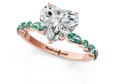 Rose gold Heart Cut Diamond Ring with Marquise and Round with Green Sapphire side stone Side Stones and Four-Prong Setting_13