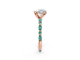Rose gold Heart Cut Diamond Ring with Marquise and Round with Green Sapphire side stone Side Stones and Four-Prong Setting_14