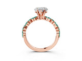 Rose gold Heart Cut Diamond Ring with Marquise and Round with Green Sapphire side stone Side Stones and Four-Prong Setting_15