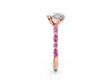 Rose gold Heart Cut Diamond Ring with Marquise and Round with Pink Sapphire side stone Side Stones and Four-Prong Setting_14