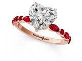 Rose gold Heart Cut Diamond Ring with Marquise and Round with Ruby side stone Side Stones and Four-Prong Setting_37