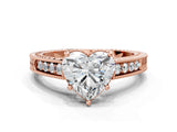 Rose gold Heart Cut Diamond Ring with Milgrain Pavé Band and Four-Prong Setting_23