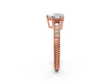 Rose gold Heart Cut Diamond Ring with Milgrain Pavé Band and Four-Prong Setting_25