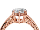 Rose gold Heart Cut Diamond Ring with Milgrain Pavé Band and Four-Prong Setting_27