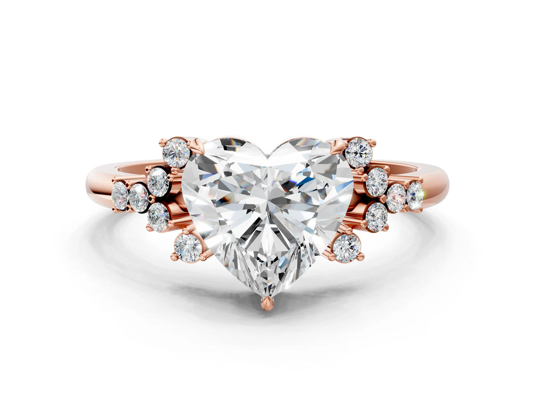 Rose gold Heart Cut Diamond Ring with Side Stones and Four-Prong Setting_81