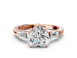 Rose gold Heart Cut Diamond Ring with Tapered Baguette Side Stones in Four-Prong Setting_16