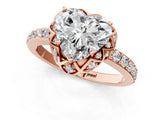 Rose gold Heart Cut Diamond Scalloped Halo Engagement Ring with Round Shared Prong Band_13