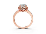 Rose gold Heart Cut Diamond Scalloped Halo Engagement Ring with Round Shared Prong Band_15