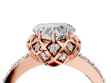 Rose gold Heart Cut Diamond Scalloped Halo Engagement Ring with Round Shared Prong Band_16
