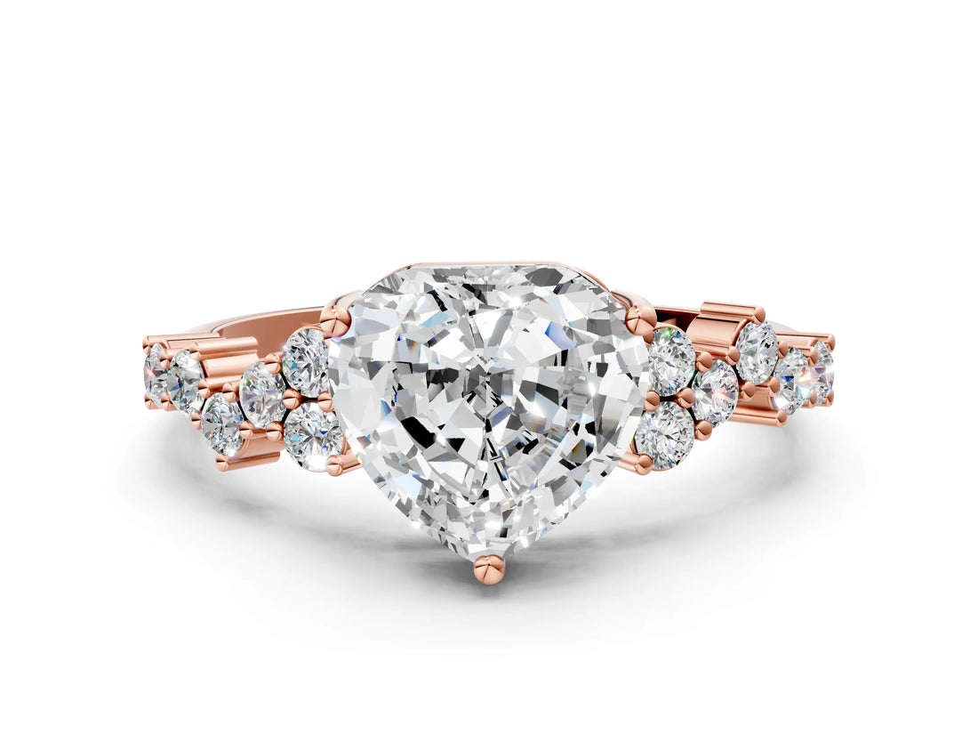 Rose gold Heart Cut Diamond Scattered Round Accent Ring with Prong Setting_12