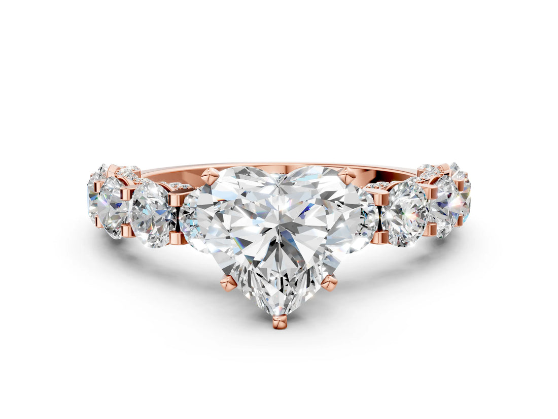 Rose gold Heart Cut Diamond Side Stone Engagement Ring with Four-Prong Setting_24