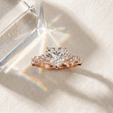 Rose gold Heart Cut Diamond Side Stone Solitaire Ring with Round  and Four-Prong Setting_16