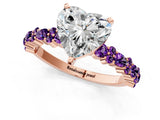 Rose gold Heart Cut Diamond Side Stone Solitaire Ring with Round with Amethyst side stone and Four-Prong Setting_1