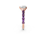Rose gold Heart Cut Diamond Side Stone Solitaire Ring with Round with Amethyst side stone and Four-Prong Setting_2