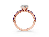 Rose gold Heart Cut Diamond Side Stone Solitaire Ring with Round with Amethyst side stone and Four-Prong Setting_3
