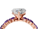 Rose gold Heart Cut Diamond Side Stone Solitaire Ring with Round with Amethyst side stone and Four-Prong Setting_4