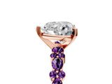Rose gold Heart Cut Diamond Side Stone Solitaire Ring with Round with Amethyst side stone and Four-Prong Setting_5