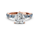 Rose gold Heart Cut Diamond Side Stone Solitaire Ring with Round with Aquamarine side stone and Four-Prong Setting_21