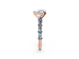Rose gold Heart Cut Diamond Side Stone Solitaire Ring with Round with Aquamarine side stone and Four-Prong Setting_23