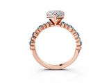 Rose gold Heart Cut Diamond Side Stone Solitaire Ring with Round with Aquamarine side stone and Four-Prong Setting_24