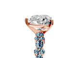 Rose gold Heart Cut Diamond Side Stone Solitaire Ring with Round with Aquamarine side stone and Four-Prong Setting_26