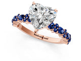 Rose gold Heart Cut Diamond Side Stone Solitaire Ring with Round with Blue Sapphire side stone and Four-Prong Setting_1
