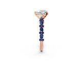 Rose gold Heart Cut Diamond Side Stone Solitaire Ring with Round with Blue Sapphire side stone and Four-Prong Setting_2
