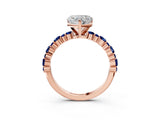 Rose gold Heart Cut Diamond Side Stone Solitaire Ring with Round with Blue Sapphire side stone and Four-Prong Setting_3
