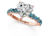 Rose gold Heart Cut Diamond Side Stone Solitaire Ring with Round with Blue Topaz side stone and Four-Prong Setting_1