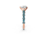 Rose gold Heart Cut Diamond Side Stone Solitaire Ring with Round with Blue Topaz side stone and Four-Prong Setting_2