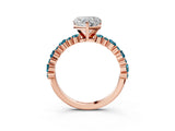 Rose gold Heart Cut Diamond Side Stone Solitaire Ring with Round with Blue Topaz side stone and Four-Prong Setting_3