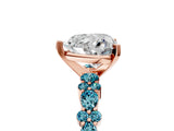 Rose gold Heart Cut Diamond Side Stone Solitaire Ring with Round with Blue Topaz side stone and Four-Prong Setting_5