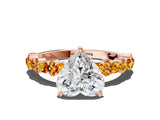 Rose gold Heart Cut Diamond Side Stone Solitaire Ring with Round with Citrine side stone and Four-Prong Setting_19