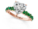 Rose gold Heart Cut Diamond Side Stone Solitaire Ring with Round with Emerald side stone and Four-Prong Setting_1
