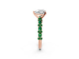 Rose gold Heart Cut Diamond Side Stone Solitaire Ring with Round with Emerald side stone and Four-Prong Setting_2