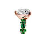 Rose gold Heart Cut Diamond Side Stone Solitaire Ring with Round with Emerald side stone and Four-Prong Setting_5