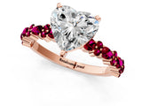 Rose gold Heart Cut Diamond Side Stone Solitaire Ring with Round with Garnet side stone and Four-Prong Setting_21