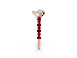 Rose gold Heart Cut Diamond Side Stone Solitaire Ring with Round with Garnet side stone and Four-Prong Setting_22