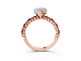 Rose gold Heart Cut Diamond Side Stone Solitaire Ring with Round with Garnet side stone and Four-Prong Setting_23