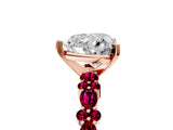 Rose gold Heart Cut Diamond Side Stone Solitaire Ring with Round with Garnet side stone and Four-Prong Setting_25