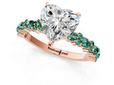 Rose gold Heart Cut Diamond Side Stone Solitaire Ring with Round with Green Sapphire side stone and Four-Prong Setting_1