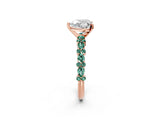 Rose gold Heart Cut Diamond Side Stone Solitaire Ring with Round with Green Sapphire side stone and Four-Prong Setting_2