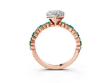 Rose gold Heart Cut Diamond Side Stone Solitaire Ring with Round with Green Sapphire side stone and Four-Prong Setting_3