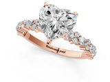 Rose gold Heart Cut Diamond Side Stone Solitaire Ring with Round with Moissanite side stone and Four-Prong Setting_25