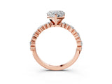 Rose gold Heart Cut Diamond Side Stone Solitaire Ring with Round with Moissanite side stone and Four-Prong Setting_27