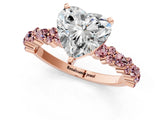 Rose gold Heart Cut Diamond Side Stone Solitaire Ring with Round with Morganite side stone and Four-Prong Setting_1
