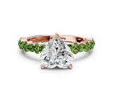 Rose gold Heart Cut Diamond Side Stone Solitaire Ring with Round with Peridot side stone and Four-Prong Setting