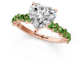 Rose gold Heart Cut Diamond Side Stone Solitaire Ring with Round with Peridot side stone and Four-Prong Setting_1